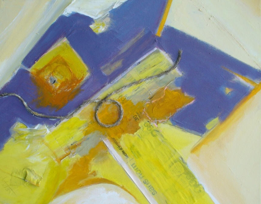 Composée de deux couleurs: jaune pour l'étoile et violet pour son ombre, la toile est aussi structurée par un bout de corde qui en son centre fait une belle boucle.